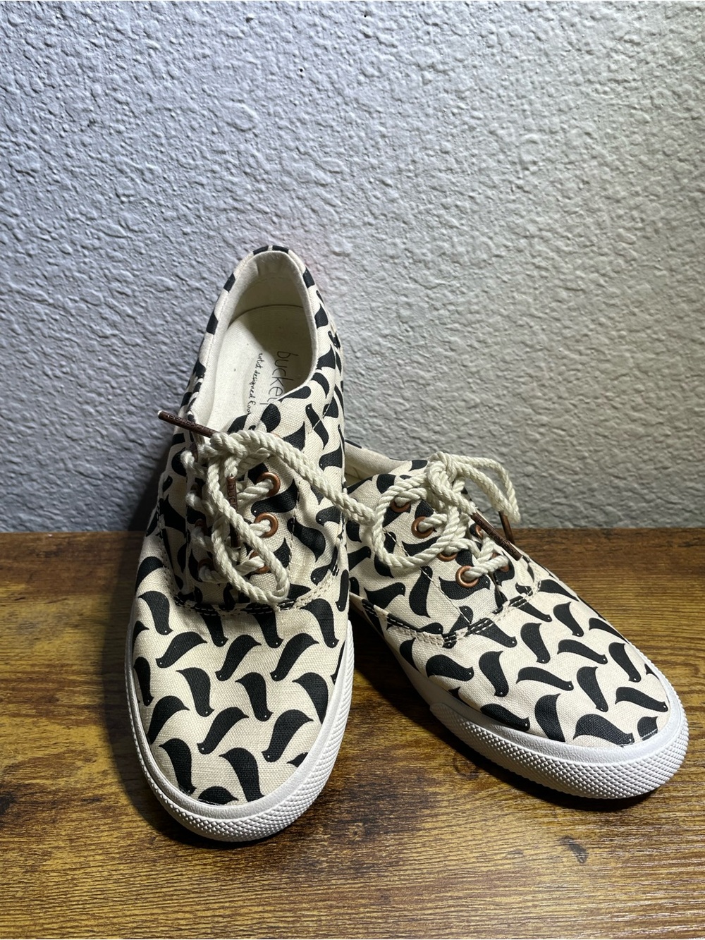 BucketFeet Birds Black and White Bird-Pattern Canvas Sneakers